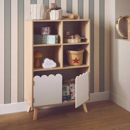 Bibliothèque enfant, 2 portes et 4 étagères Blanc+Naturel+Rose+Vert 1 - vertbaudet enfant 