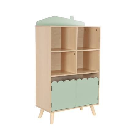 Bibliothèque enfant, 2 portes et 4 étagères Blanc+Naturel+Rose+Vert 21 - vertbaudet enfant 