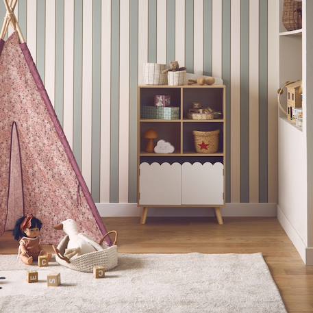 Bibliothèque enfant, 2 portes et 4 étagères Blanc+Naturel+Rose+Vert 2 - vertbaudet enfant 