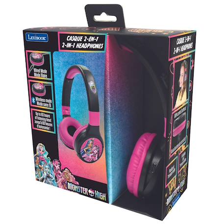 Casque 2 en 1 monster high bluetooth et filaire avec limitation de son MULTICOLORE 2 - vertbaudet enfant 