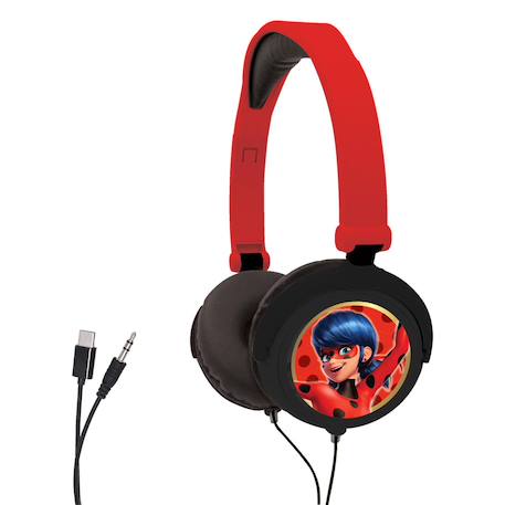 Casque stéréo filaire pliable miraculous avec limitation de volume d'écoute MULTICOLORE 1 - vertbaudet enfant 