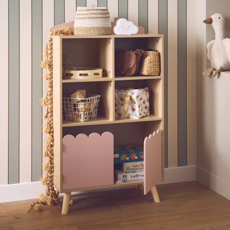 Bibliothèque enfant, 2 portes et 4 étagères Blanc+Naturel+Rose+Vert 13 - vertbaudet enfant 