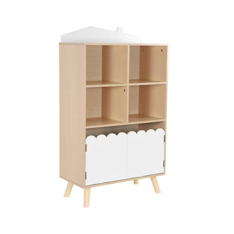 Bibliothèque enfant, 2 portes et 4 étagères Blanc+Naturel+Rose+Vert 3 - vertbaudet enfant 