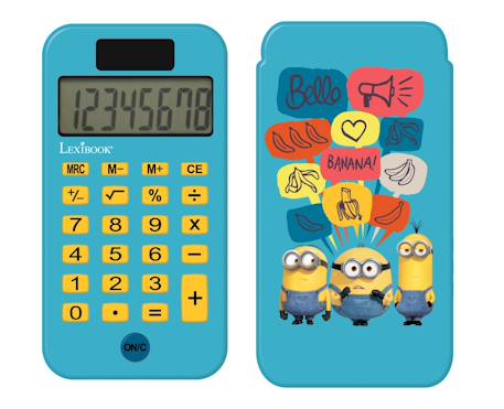 Fille-Accessoires-Fourniture scolaire-Calculatrice de Poche Minions avec Couvercle de Protection, Fonctions Classiques et évoluées, à Piles et Solaire