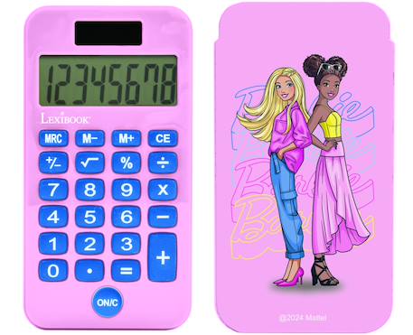 Fille-Accessoires-Fourniture scolaire-Calculatrice de Poche Barbie avec Couvercle de Protection, Fonctions Classiques et évoluées, à Piles et Solaire