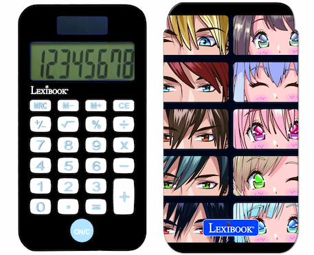 Fille-Accessoires-Fourniture scolaire-Calculatrice de Poche Manga avec Couvercle de Protection, Fonctions Classiques et évoluées, à Piles et Solaire