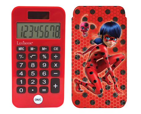 Fille-Accessoires-Fourniture scolaire-Calculatrice de Poche Miraculous avec Couvercle de Protection, Fonctions Classiques et évoluées, à Piles et Solaire