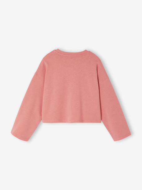 Tee-shirt fille cropped message sequins manches longues rose 3 - vertbaudet enfant 