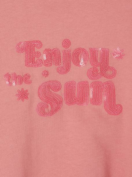 Tee-shirt fille cropped message sequins manches longues rose 4 - vertbaudet enfant 