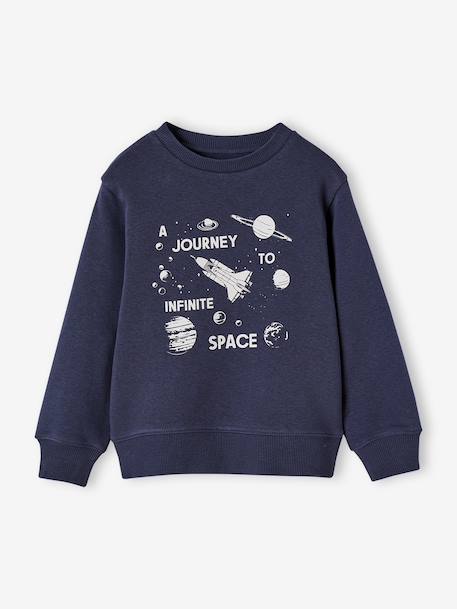 Sweat garçon col rond motif placé bleu nuit+kaki 1 - vertbaudet enfant 