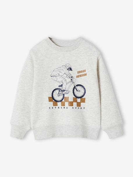 Sweat garçon col rond motif placé blanc chiné+bleu nuit+kaki 3 - vertbaudet enfant 