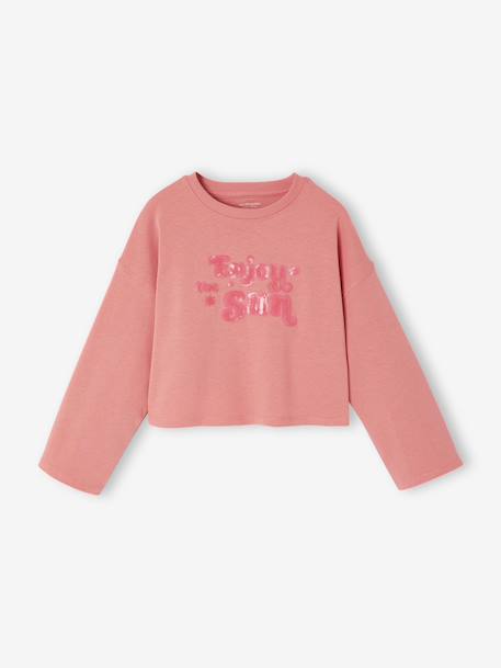 Tee-shirt fille cropped message sequins manches longues rose 2 - vertbaudet enfant 