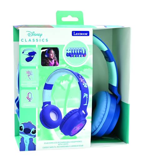 Casque lumineux pliable bluetooth et filaire stitch avec limitation du volume MULTICOLORE 2 - vertbaudet enfant 
