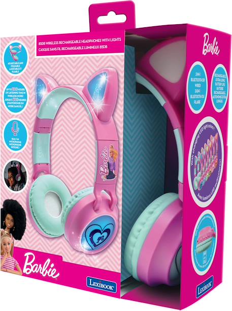 Casque Audio 2-en-1 Bluetooth et Filaire Barbie, sans fil rechargeable lumineux avec oreilles de chat MULTICOLORE 3 - vertbaudet enfant 