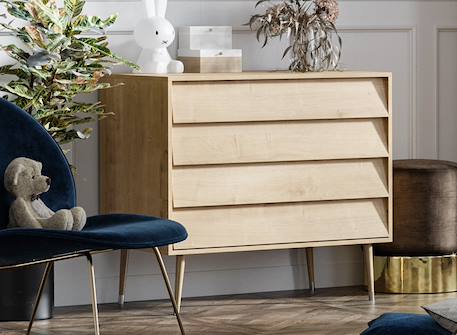 Commode 4 tiroirs bosque Blanc+Chêne vintage 5 - vertbaudet enfant 