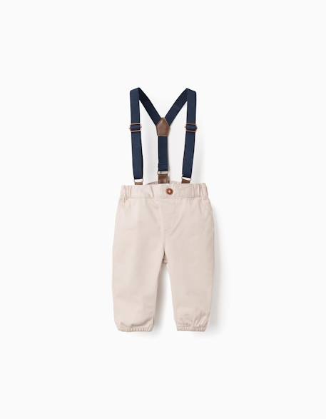 Pantalon en sergé avec bretelles amovibles Gris clair 1 - vertbaudet enfant 