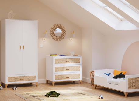 Commode 3 tiroirs cannage rotin nami Blanc 2 - vertbaudet enfant 