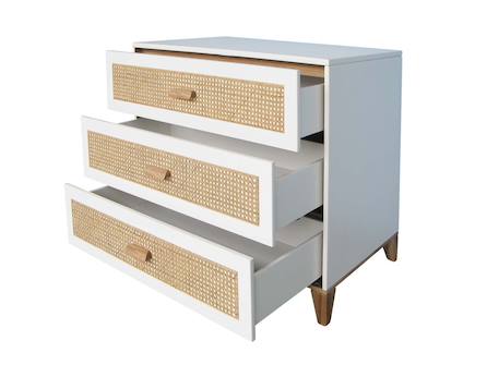 Commode 3 tiroirs cannage rotin nami Blanc 4 - vertbaudet enfant 