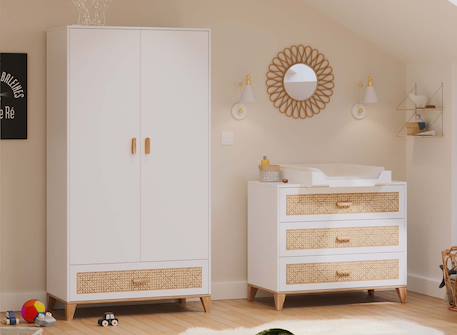 Armoire 2 portes 1 tiroir cannage rotin nami Blanc 2 - vertbaudet enfant 