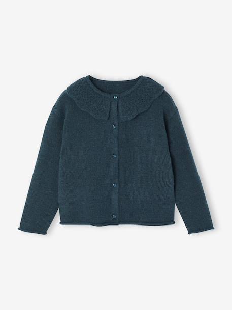 Gilet col fantaisie ajouré fille bleu pétrole 2 - vertbaudet enfant 