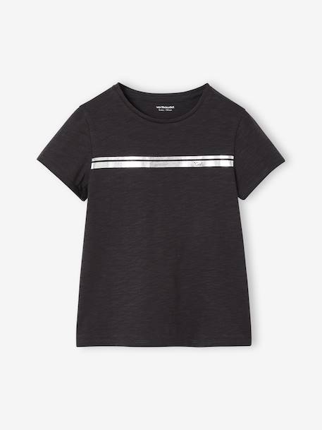 T-shirt de sport Basics fille rayures irisées placées anthracite+gris chiné 1 - vertbaudet enfant 