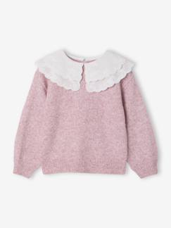 -Pull fille double col brodé maille mousseuse 