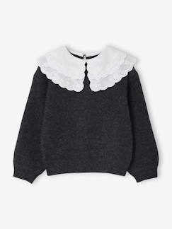 -Pull fille double col brodé maille mousseuse 