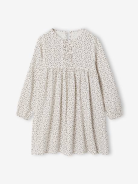 Robe en gaze de coton avec noeuds fantaisie fille écru+olive 1 - vertbaudet enfant 