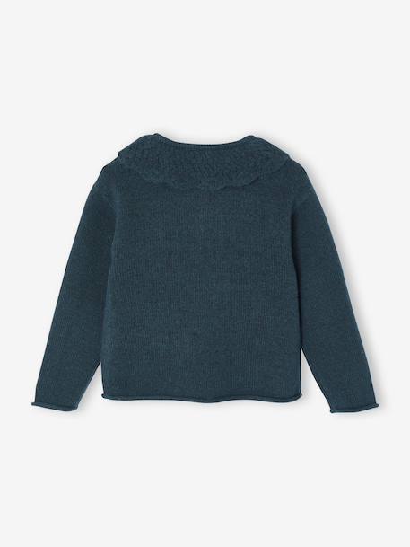 Gilet col fantaisie ajouré fille bleu pétrole 3 - vertbaudet enfant 