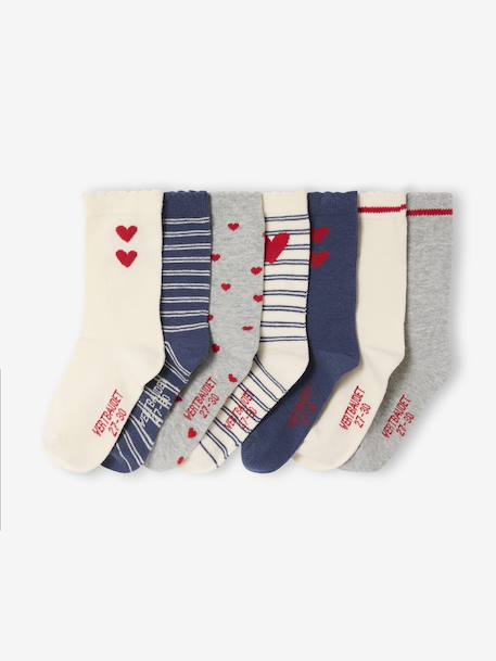 Fille-Sous-vêtement-Lot de 7 paires de chaussettes coeurs fille