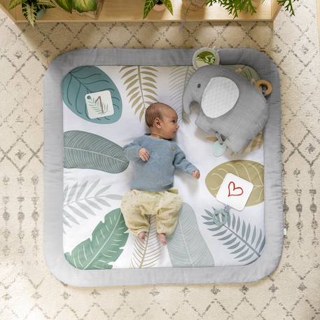 Tapis d'éveil petit éléphant Blanc, gris, vert d'eau 2 - vertbaudet enfant 