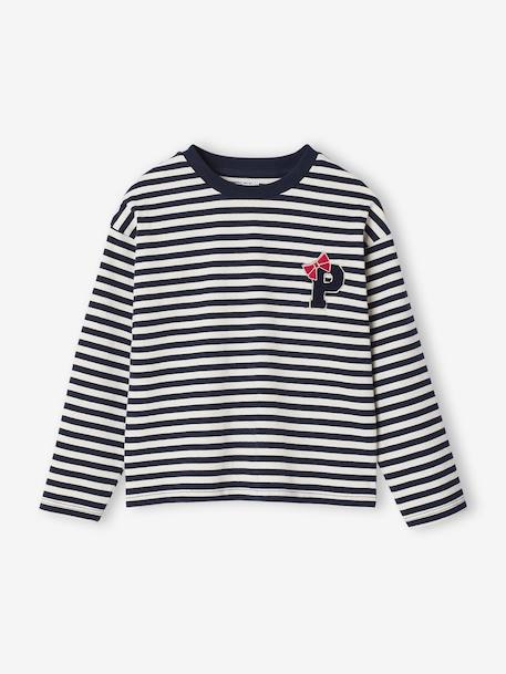 T-shirt fille rayé patch et noeud fantaisie manches longues rayé marine 2 - vertbaudet enfant 