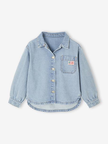 Chemise fille en jean forme loose bleu clair 3 - vertbaudet enfant 