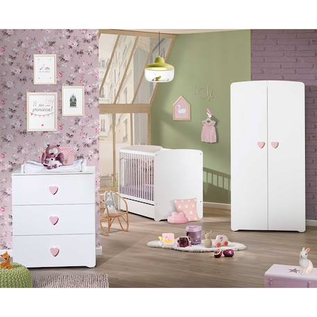 Commode à langer 3 tiroirs - basic Blanc+Blanc/gris+Blanc/rose 12 - vertbaudet enfant 
