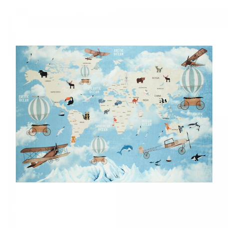Tapis enfant tissé motif fresque le monde Bleu 2 - vertbaudet enfant 