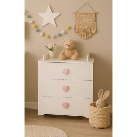 Commode à langer 3 tiroirs - basic Blanc+Blanc/gris+Blanc/rose 11 - vertbaudet enfant 