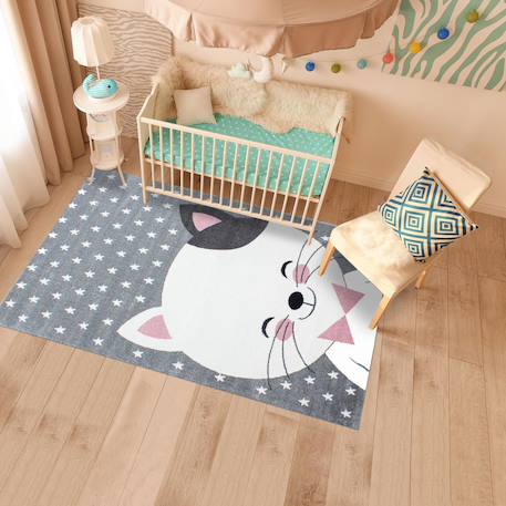 Tapis enfant tissé motif animaux kid chat Rose 1 - vertbaudet enfant 