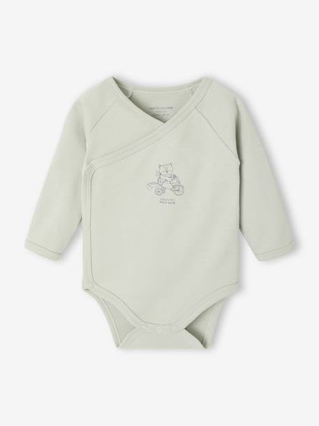 Lot de 2 bodies bébé ouverture naissance manches longues beige+rose+vert d'eau 16 - vertbaudet enfant 