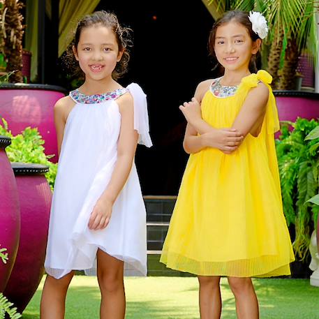 Robe cérémonie   à col fleuri liberty   alizee Blanc violet floral+Jaune multicolore+Rose jaune floral 4 - vertbaudet enfant 