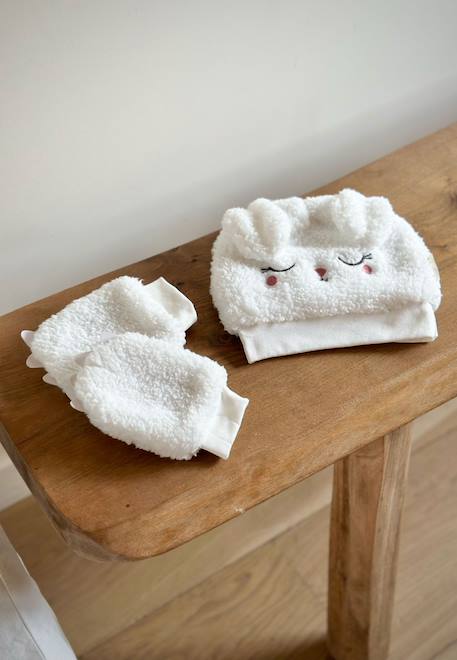 Bonnet en sherpa + moufles alaska Ecru 1 - vertbaudet enfant 