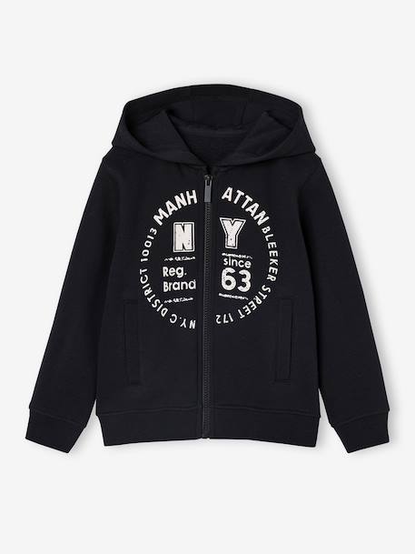 Sweat garçon zippé à capuche sport anthracite+BLEU FONCE UNI AVEC DECOR+vert sapin 1 - vertbaudet enfant 