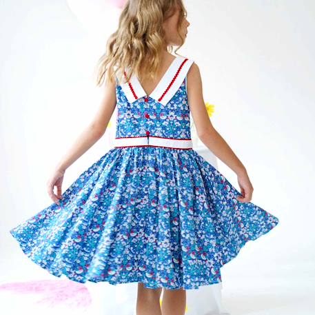 Robe cérémonie  fleurie  et   hepburn Bleu foncé rouge 2 - vertbaudet enfant 