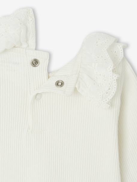 T-shirt bébé manches longues avec collerette brodée écru+kaki 3 - vertbaudet enfant 