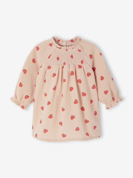 Robe bébé imprimée de petits coeurs rose poudré 2 - vertbaudet enfant 