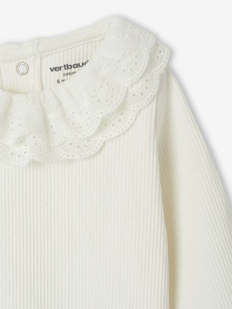 T-shirt bébé manches longues avec collerette brodée écru+kaki 2 - vertbaudet enfant 