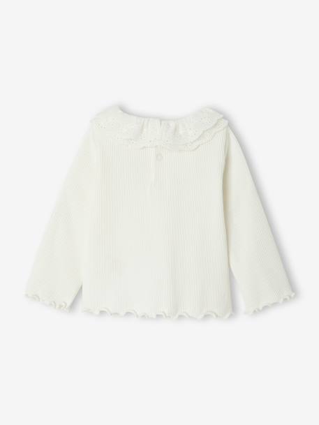 T-shirt bébé manches longues avec collerette brodée écru+kaki 4 - vertbaudet enfant 