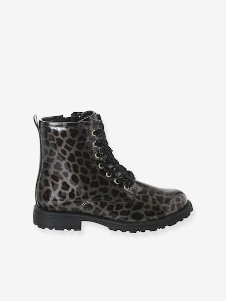 Bottines enfant fille vernies synthétique zippées noir+noir imprimé 12 - vertbaudet enfant 