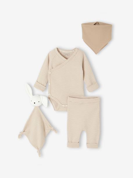 Ensemble naissance évolutif 4 pièces body + legging + bavoir + doudou écru 1 - vertbaudet enfant 