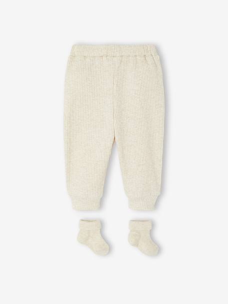 Ensemble uni pantalon et paire de chaussettes beige chiné 4 - vertbaudet enfant 