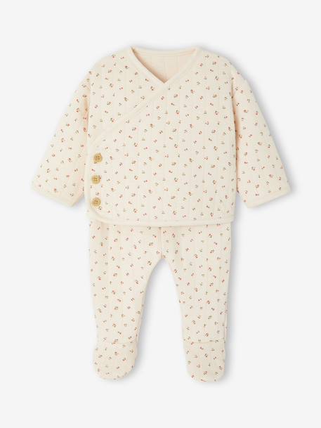 Ensemble matelassé gilet + pantalon à pieds entièrement imprimé écru+rose 6 - vertbaudet enfant 